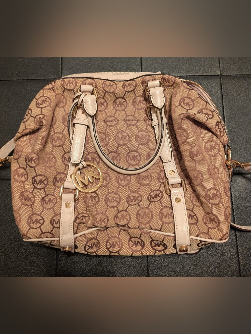 Michael Kors Tan Logo Satchel with Light Beige Trim